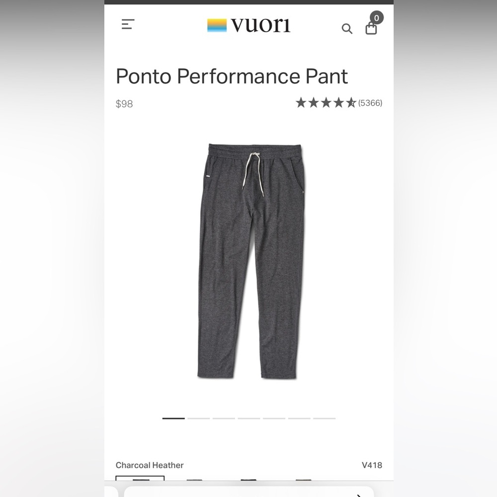 Vuori Pronto Performance Pant Charcoal Heather size L